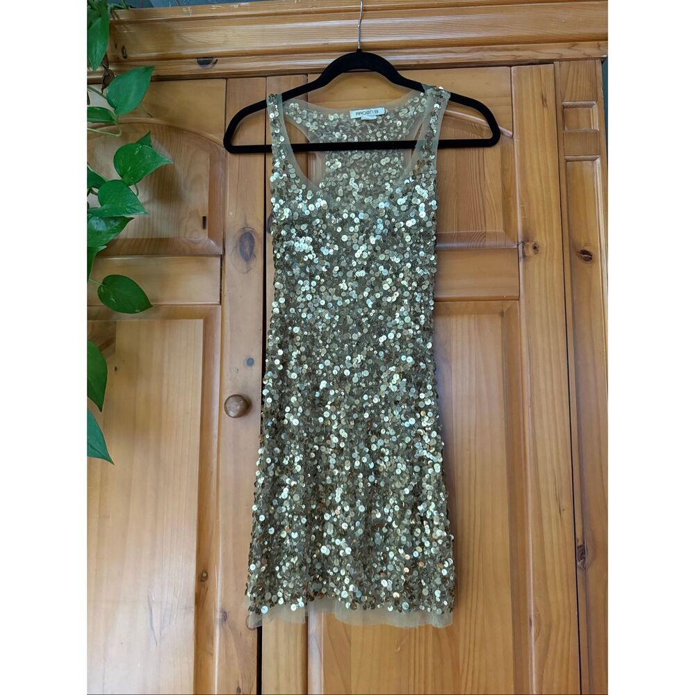 Arden B Gold Sequin Mini Dress Sleeveless Cocktail Party Small - Picture 3 of 9